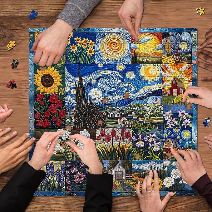 PICKFORU Van Gogh's Rhapsody Puzzles for Adults 1000 Pieces, Starry Night Flower Art Jigsaw Puzzles, Oil Painting Theme as Home Decor