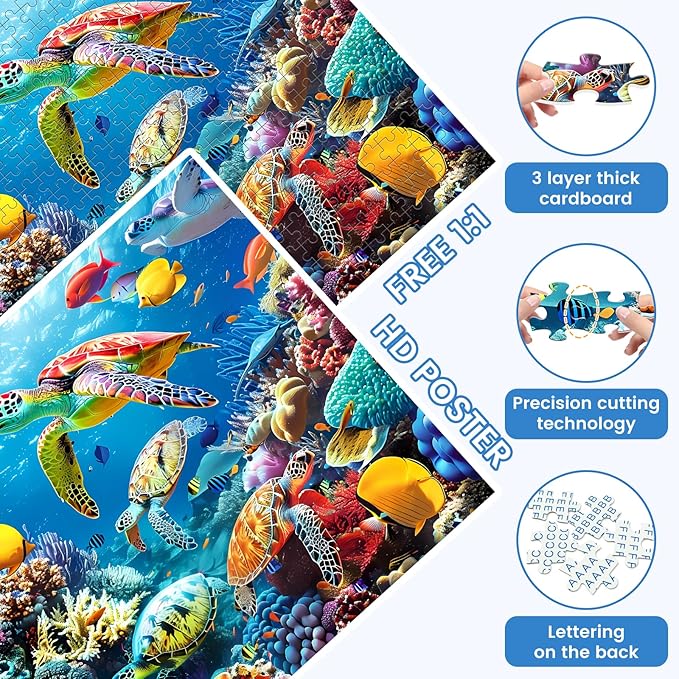 500 Piece Puzzle for Adults, Turtle Jigsaw Puzzles, Sea Animals Puzzles 500 Pieces, Birthday and Barious Holiday Party for Family Adult, Funny Puzzle for Adults, 20.5x15 in