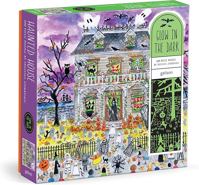 Galison Haunted House – 500 Piece Glow in The Dark Jigsaw Puzzle Featuring Spooky Artwork of A Haunted House