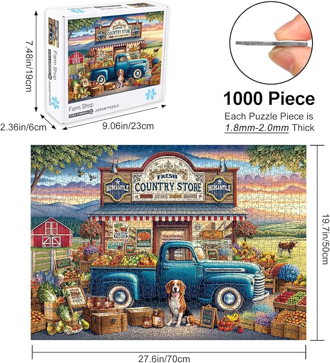Rocorose Jigsaw Puzzles for Adults 1000 Pieces, Country Shop Puzzle Challenging Game Night Jigsaw Puzzle with Families Great Gift Home Decoration Fruits and Vegetables Large Puzzles