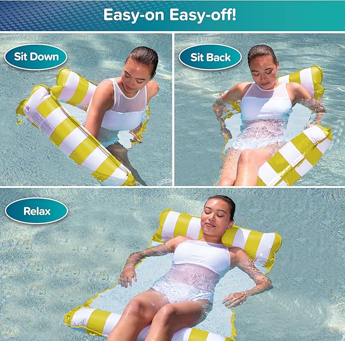 Aqua Original 4-in-1 Monterey Hammock Pool Float & Water Hammock – Multi-Purpose, Inflatable Pool Floats for Adults – Patented Thick, Non-Stick PVC Material – Golden Sunshine