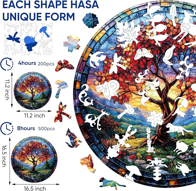 Qiuenisray Wooden Puzzles for Adults 500 Pieces, Glass Redwood Tree Jigsaw Puzzles, FSC Certified Royal Unique Shape Adult Puzzles, Irregular Creative for Adults Family Game 16.5 x 16.5 in