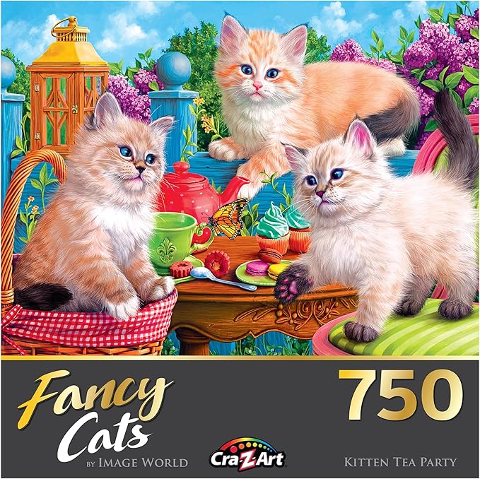 RoseArt - Fancy Cats - Kitten Tea Party - 750 Piece Jigsaw Puzzle for Adults