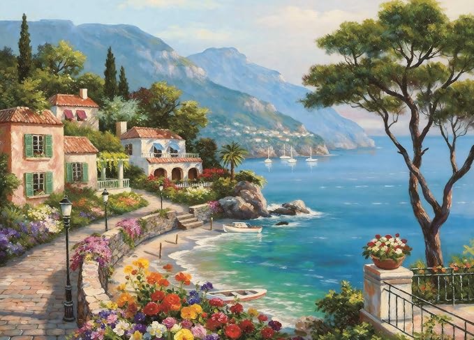 Puzzle for Adults 1000 Pieces, Italian Coastal Town Seaside Jigsaw Puzzle, Challening Impossible Difficult Hard Fun 1000 Pieces Jigsaw Puzzles for Adults