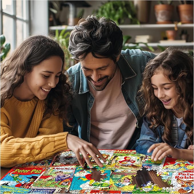 White Mountain 1000 Piece Jigsaw Puzzle Nostalgic Childhood Storybooks Collage with Large Pieces Gift for Adults and Family 24"x30" - Vintage Fairy Tales