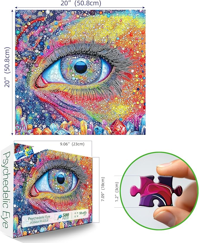 Blueforest 500 Piece Jigsaw Puzzle for Adults - Abstract Rainbow Eye & Crystal Design | Challenging Art Puzzle for Relaxation & Creativity (20x20 Inches)