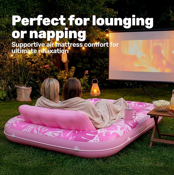SLOOSH Inflatable Tanning Pool Lounger Float, 85" x 57" Extra Large Pool Floats Adult with Pillow, 4 in 1 Suntan Tub Raft Floatie,Sunbathing Bed Lounge for Water Blow Up Ball Pit, XL-Blushing Pink