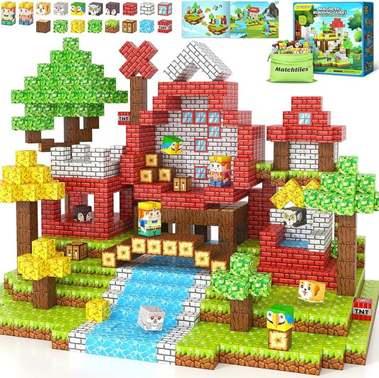 100 PCS Magnetic Building Blocks, Mine World Forest Animals Set, Magnet Cube Construction Toys for Kids Age 3-8, STEM Sensory Gift for Boys & Girls