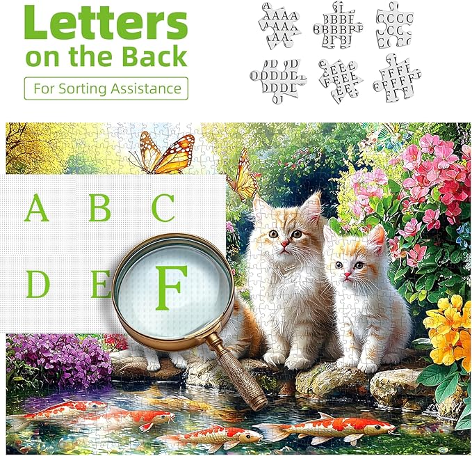 Puzzles for Adults 1000 Pieces, Fun Cats & Koi Fish - Waterfall Scene with Butterflies, Animal Pet Lover Jigsaw Puzzle 1000 Pieces Challenging Perfect for Game Nights (27.5"x19.7")
