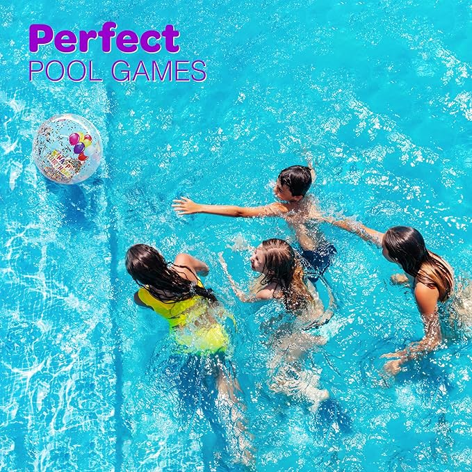4E's Novelty 22 Inch Large Happy Birthday Beach Ball with Glitter Inside, for Pool Birthday Decorations Supplies, Outdoor Yard Games, Inflatable Pool Toys for Kids Adults