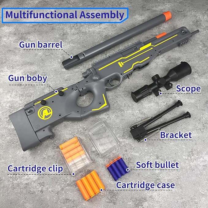 AGM MASTECH AWM Foam Dart Blaster, Shell Ejecting Model with Scope, Metal Components, Foldable Stock, 40 Darts, 20 Shells. Tactical CS Game Prop for Teens 14+ and Adults (Gold)