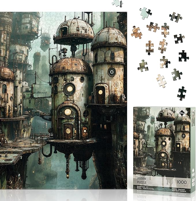 Puzzles for Adults 1000 Pieces- Fantasy Anime Puzzle 1000 Piece in Steampunk City Puzzles, Hard Challenging Jigsaw Puzzles with Letter on Back, Gifts for Adults & Game Nights with 1:1 Poster