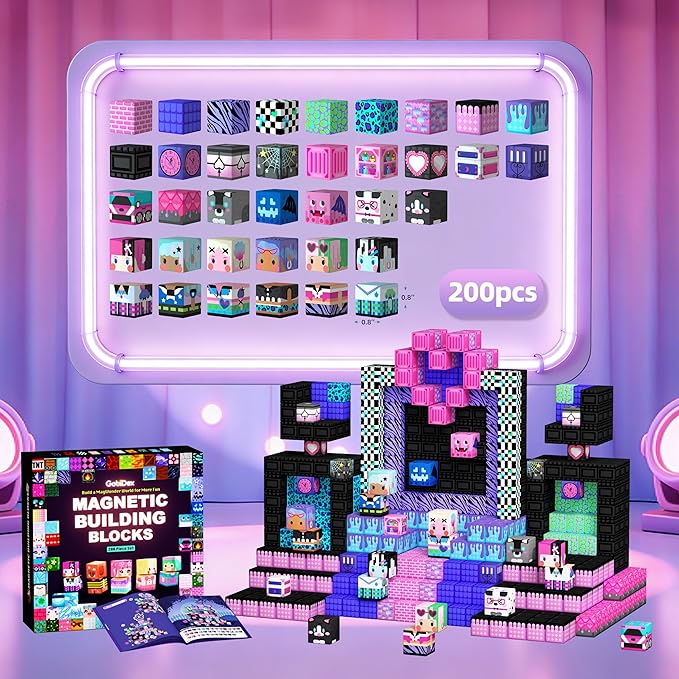 GobiDex 200PCS Magnetic Building Blocks for Kids, STEM Toys to Build MagWonder Castle & World, Creative Sensory Play Gift for Girls Ages 3+