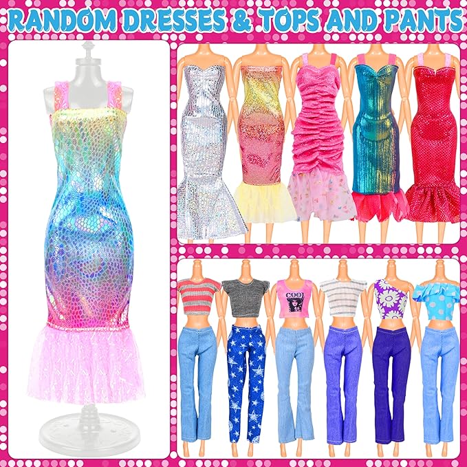 85 Pack Doll Clothes and Accessories, 3 Wedding Gowns 9 Fashion Dresses 3 Tops 3 Pants 1 Bikini Swimsuits 4 Slip Dress 20 Shoes 20 Hangers 28 Accessories for 11-12 Inch Dolls Gift for Ages 6 7 8 9 10