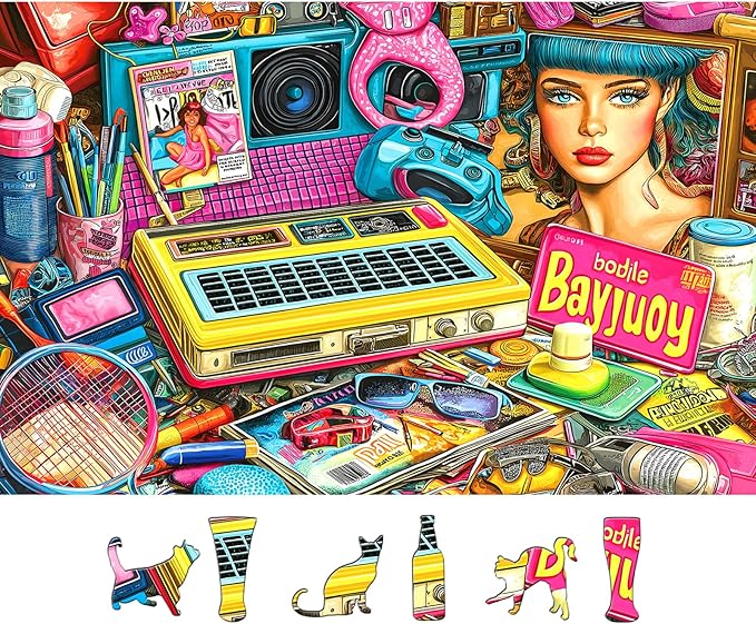 Retro Pop Art Jigsaw Puzzle, 500 Pieces, Vibrant Beauty and Technology Theme Collage, Adult Entertainment
