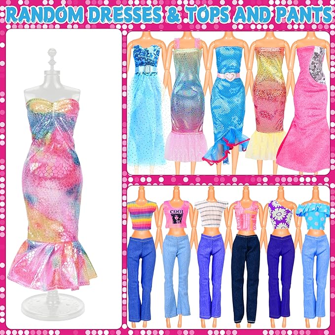 82 Pack Doll Clothes and Accessories - 2 Princess Dresses 1 Evening Dresses 5 Fashion Dresses 2 Tops 2 Pants 2 Bikini Swimsuits 20 Shoes 48 Accessories Size Suit for 11.5" Dolls for Ages 6 7 8 9 10