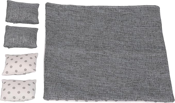 1:12 Scale Dollhouse Bedding Set for 6-Inch Dolls, 5-Piece Comforter, Pillows & Blanket, Realistic Mini Bedroom Accessories