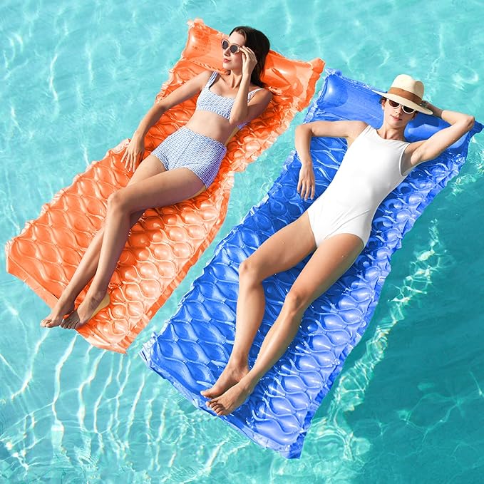 SLOOSH Inflatable Pool Floats Raft,Floating Lounge for Adults,64x32 inch Swimming Mat Pool Mattress with Headrest,2 Pieces Float Air Mat for Summer Water Beach Fun