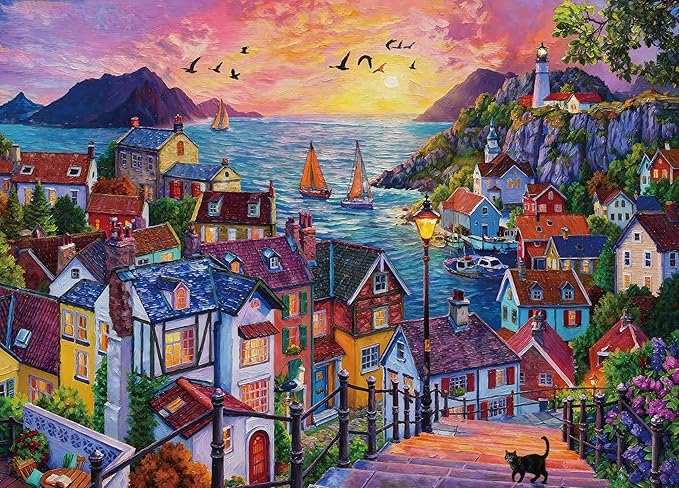 Puzzle for Adults 1000 Pieces, Harbor Twilight Village Puzzle, Challening Impossible Difficult Hard Fun 1000 Pieces Jigsaw Puzzles for Adults
