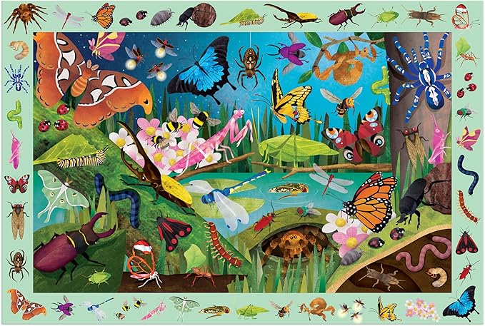 Mudpuppy Bugs & Butterflies — 64 Piece Search & Find Puzzle Jigsaw Puzzle Featuring Diverse Bugs and Insects and Over 40 Hidden Images to Find for Ages 4+