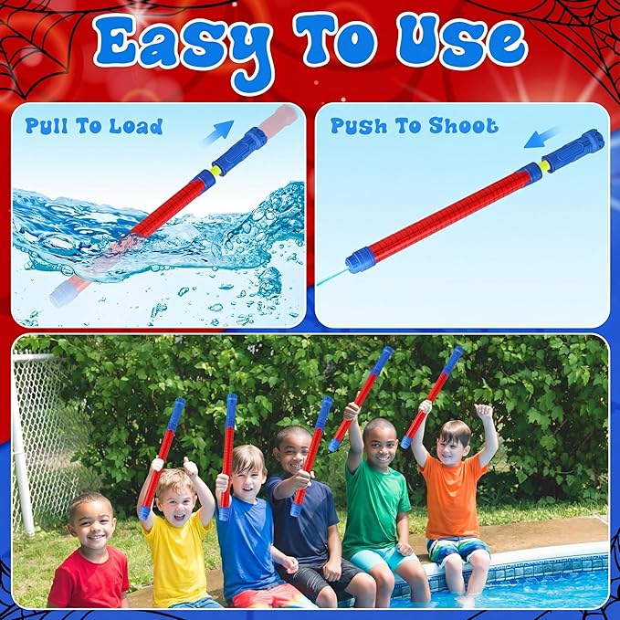 6 Pcs Spider Party Favors for Kids Water Guns Bulk 15.75" Red Spider Web Water Squirters Blaster Shooters for Summer Swimming Pool Beach Cartoon Birthday Gifts Supplies