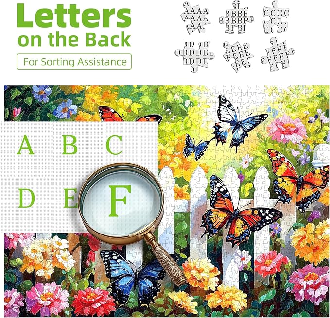 MINIWAN 500 Piece Puzzles for Adults - Vibrant Butterfly Garden Jigsaw Puzzle, 23x15 Inches with Unique Irregular Shaped Pieces for Relaxation & Home Wall Decor