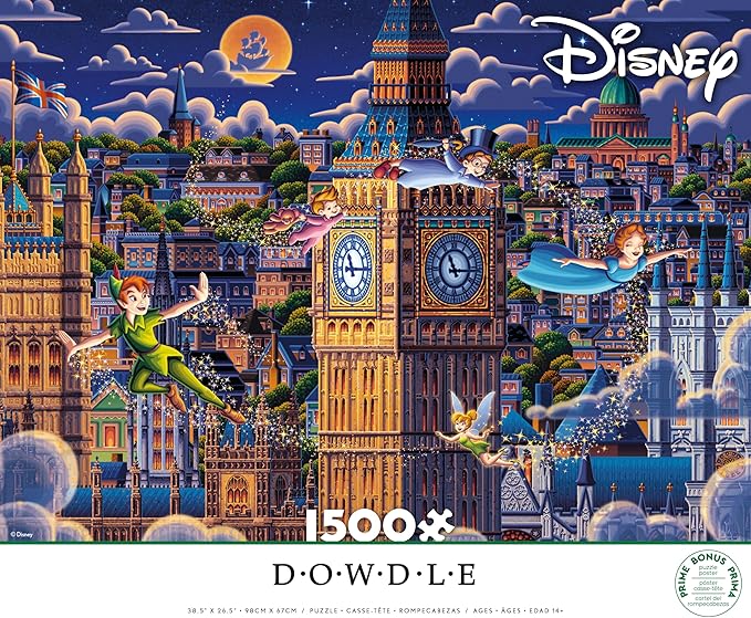 Ceaco - Disney - Dowdle - Peter Pan Learning to Fly - 1500 Piece Puzzle for Adults - Challenging and Perfect for Game Nights - Finished Puzzle Size 38.5 x 26.5