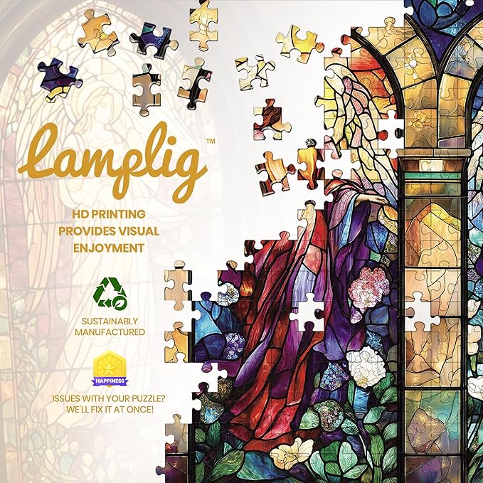 1000 Piece Puzzle for Adults, Stained Glass Christian Puzzles for Adults, Angel Goddes Hard Jigsaw Puzzle with Letters on Back, Religious Jesus Puzzle 1000 Pieces for Home Decor, 1:1 Poster