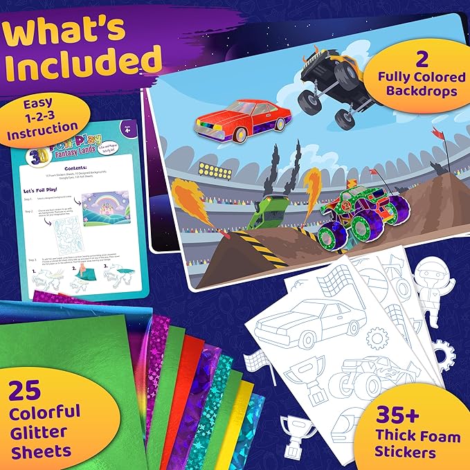stargo 2 Pack – Foil Art Kit for Kids, Fun Craft Set with Stickers & Foil Sheets – Creative Arts & Crafts Activities for Gifts, Birthday Party, Girls, Boys Ages 4-8, 4-6, 5 6 7 8
