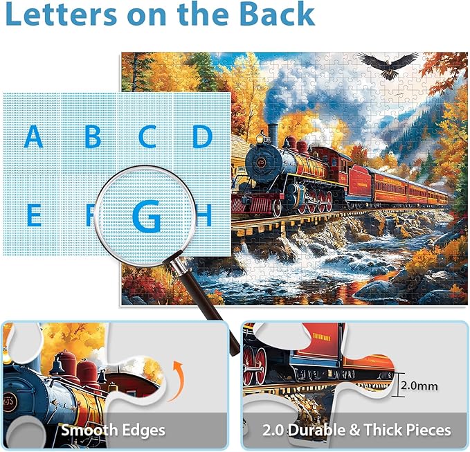 Puzzles for Adults 500 Pieces, Train Puzzle for Adults, Fun Fall Landscape Jigsaw Puzzles Seniors, 500 Pieces Recycled Cardboard Puzzle, Challenging Family Game, 20.5 x 15 in