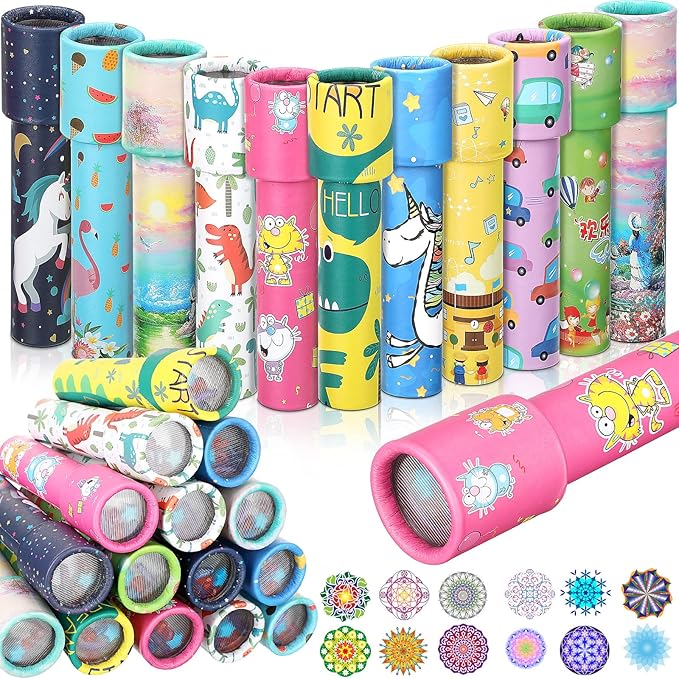 24 Pcs Classic Kaleidoscopes for Kids Educational Kaleidoscope Toys Party Favor Return Gifts Paper Tumble Tube Prism Lens Old Fashioned Vintage Valentines Gift for Kids Stock Stuffer(Cute Style)