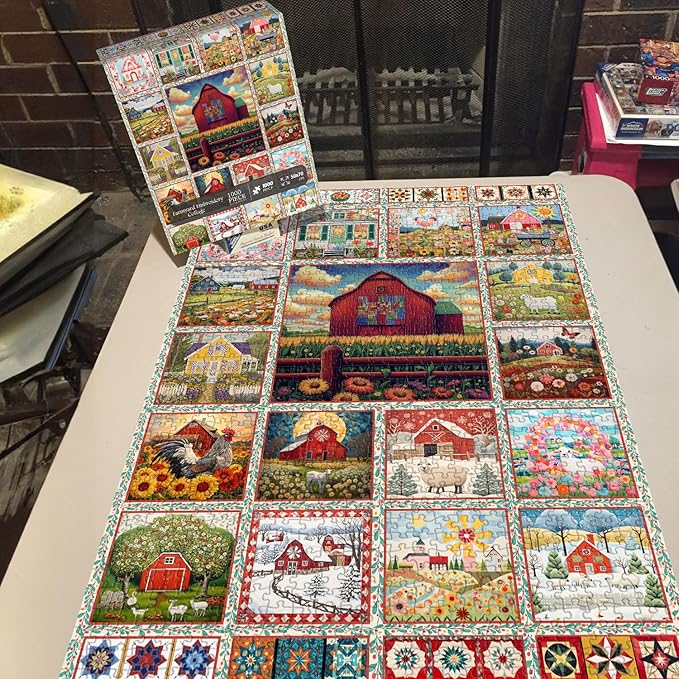PICKFORU Farmyard Collage Puzzles for Adults, Vintage Animal Farm Barn Jigsaw Puzzles 1000 Pieces Rooster, Challenging Unique Retro Scene Theme as Wall Decor