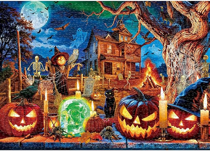 Sutinban Halloween Puzzle 1000 Pieces for Adults, Horror Skull Pumpkin Head Halloween Haunted House Jigsaw Puzzles 1000 Pieces Family Game, Holiday Party Gifts Puzzles for Teenages & Kids & Adults