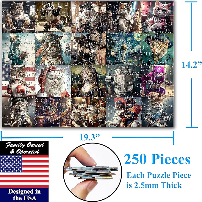Think2Master Funny Cats 250 Pieces Jigsaw Puzzle Featuring Kittens and Cats. Great Gift. Large Pieces. Size: 14.2” X 19.3”