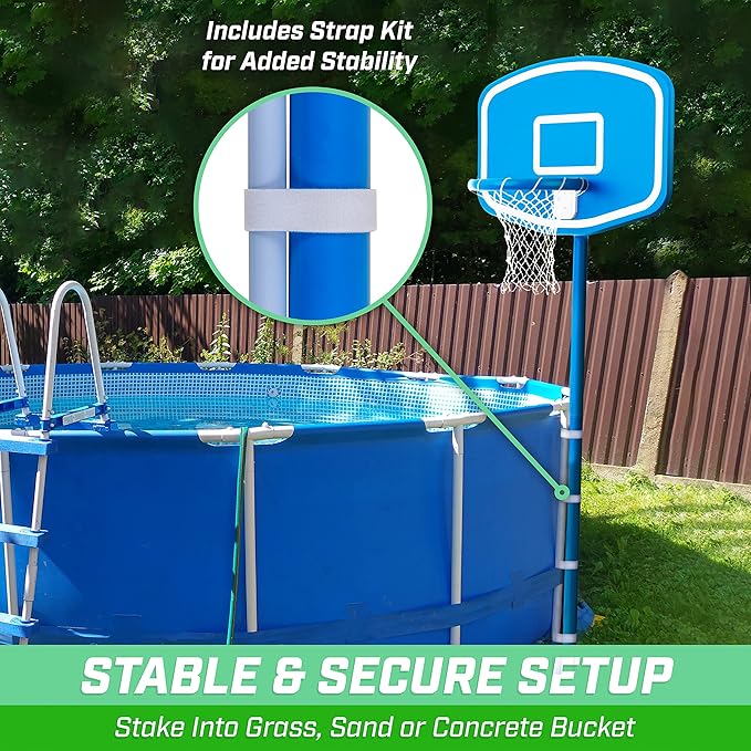 GoSports Splash Hoop UP Above Ground Pool Hoop Basketball Game with 2 Pool Basketballs and Pump