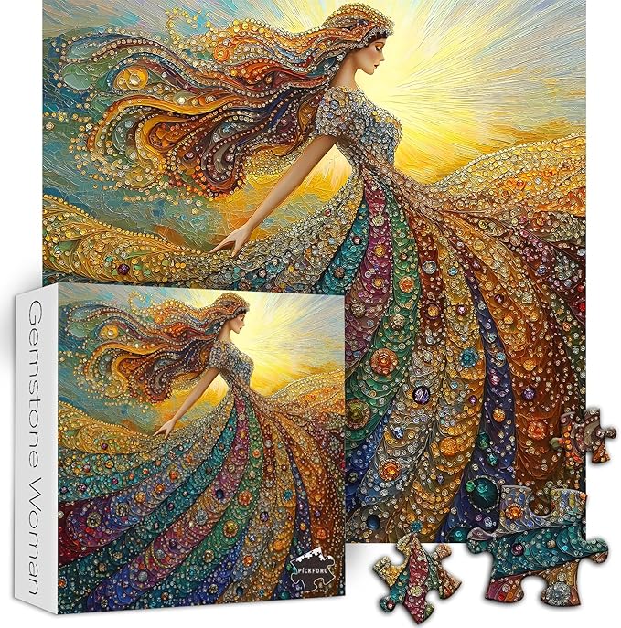 PICKFORU Gemstone Woman Puzzle for Adults 1000 Pieces，Beauty Elegant Lady Jigsaw Puzzle with Colorful Crystal Diamond, Impossible Difficult Hard Challenge for Adults Aesthetic Puzzle