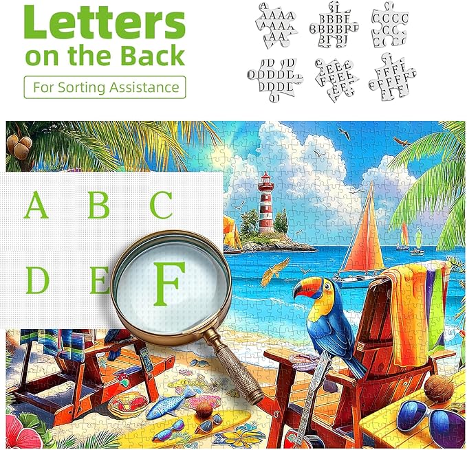 MINIWAN 500 Piece Puzzles for Adults - Tropical Beach Toucan Jigsaw Puzzle, 23x15 Inches with Unique Irregular Shaped Pieces for Relaxation & Home Wall Decor