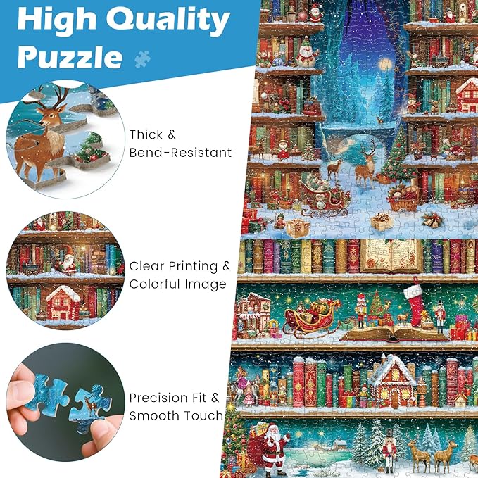 Sutinban 2 Pack Christmas Bookshelf 500 Piece Puzzles for Adults, Jigsaw Puzzle for Adults Seniors, Challenging Colorful Puzzles Family Game Gift Decor 20.0 * 14.2