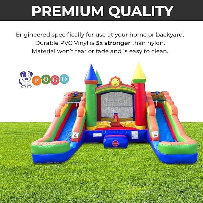 Crossover Rainbow Double Water Slide Bounce House Combo, 16.5 x 15 x 11 Foot, PVC Vinyl Inflatable Bouncy House for Kids, Wet or Dry Slides, with Stakes and Storage Bag, Blower not Included