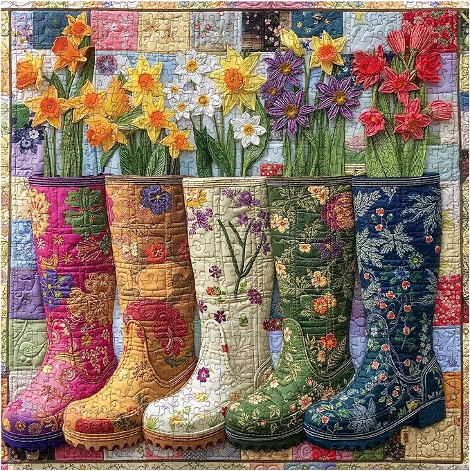 Colorful Flower Boots Puzzles for Adults 1000 Pieces, Plant Floral Boot Garden Jigsaw Puzzle, Blooming Boots Aesthetic Art Puzzle, Hard Challenging Puzzles for Adults