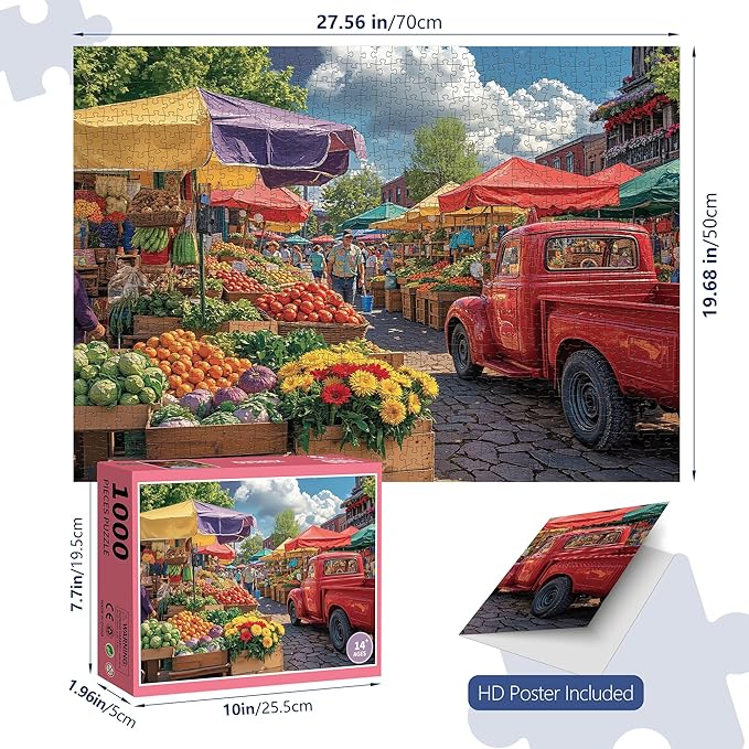 Country Fair Jigsaw Puzzles 1000 Pieces for Adults -Challenging Farmer's Market Day Art, Premium Matte Finish, 27.56 x 19.68 Inches, Perfect for Game Nights