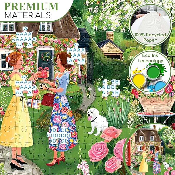 300 Piece Puzzles for Adults,Cottage Garden Puzzle for Adult Kids Seniors,Large Piece Woman Date Chat Puzzle for Kids Ages 8-10 10-12,Floral Red Phone Booth Puzzles Perfect for Game Night,20.5x15 in