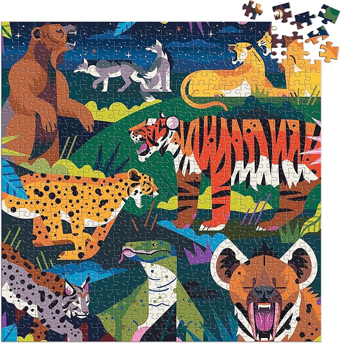 Mudpuppy Predators Illuminated 500 Piece Glow in The Dark Jigsaw Puzzle for Kids and Families, Family Puzzle with Glow in The Dark Predators Theme