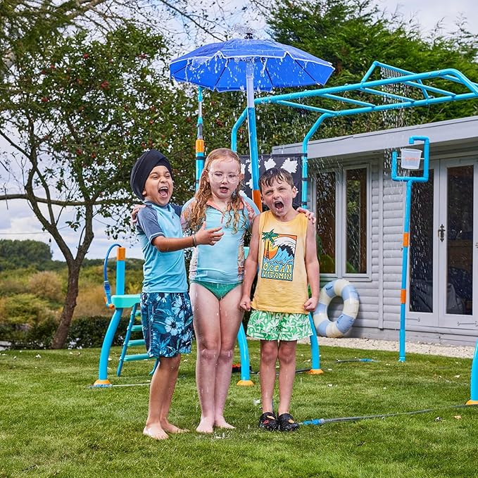 Plum Play Umbrella Sprinkler for Kids - Outdoor Water Play Sprinklers, Toddler Outdoor Toys, Durable Backyard Water Park with Splash, Summer Toys for Kids, Fun Games for Adults/Family (Fountain Tower)