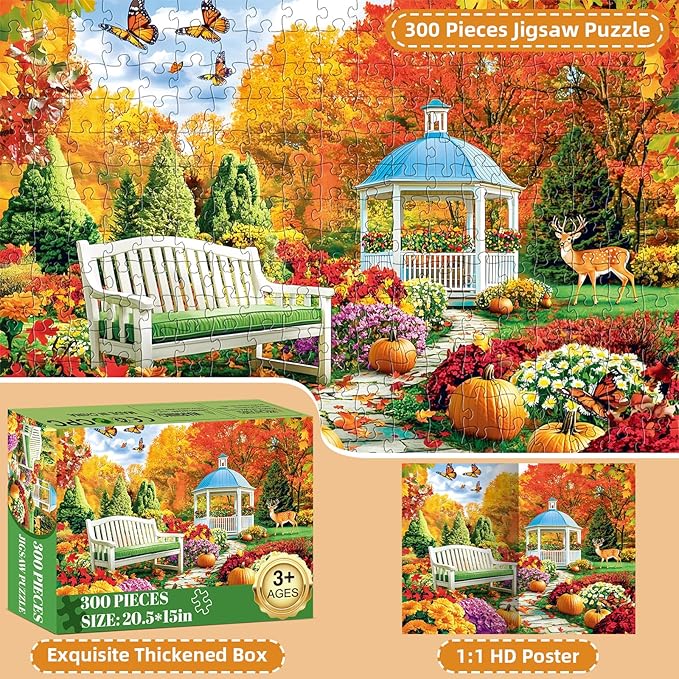 300 Pieces Puzzles for Adults,Enchanting Autumn Garden & Pumpkin Puzzle for Adult,300 Pieces Puzzles for Seniors Large Piece,Puzzle for Kids Ages 8-10,Challenging Family Game, 20.5 x 15 in
