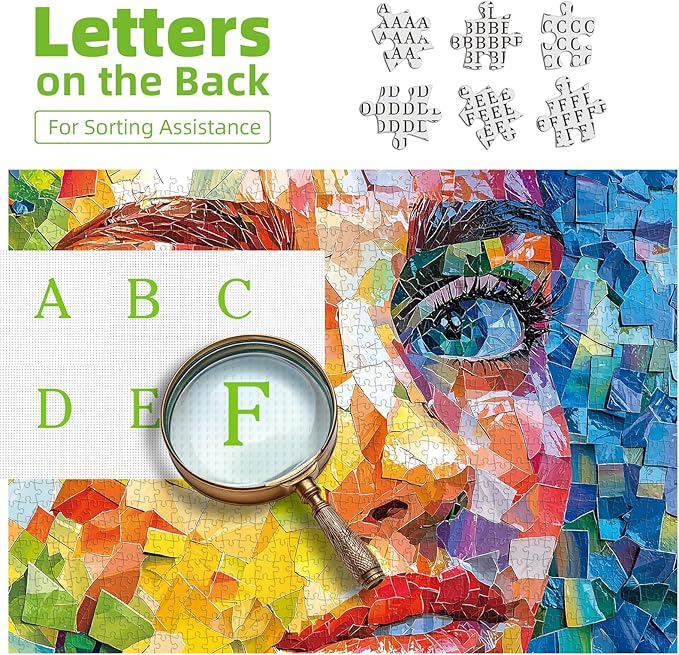 Puzzles for Adults 1000 Pieces, Stained Glass Face Art - Colorful Mosaic Jigsaw Puzzle 1000 Pieces for Family Fun Decoration, Party Game, Finished Size 27.5" x 19.7"
