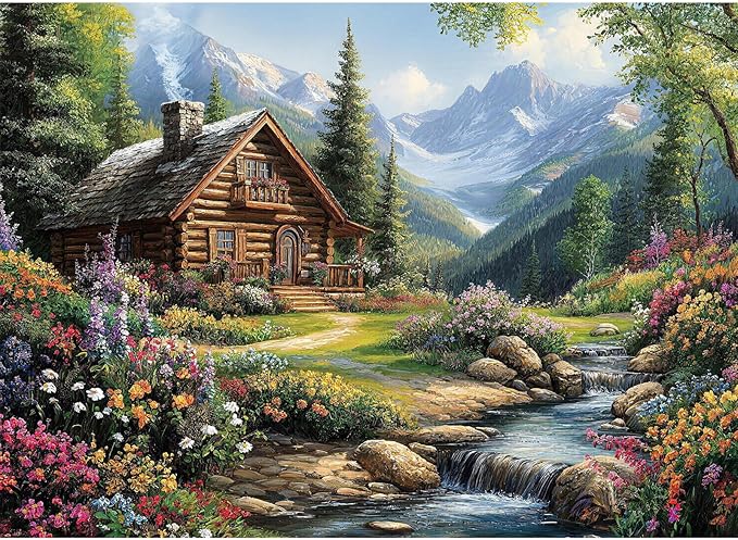 500 Piece Puzzle for Adults, Spring Riverside Cabin Jigsaw Puzzles 500 Pieces, Village Nature Puzzles for Adults 500 Pieces, Home Decor Birthday Party Gift Toy for Men Women Elders, 20.5 x 15 in