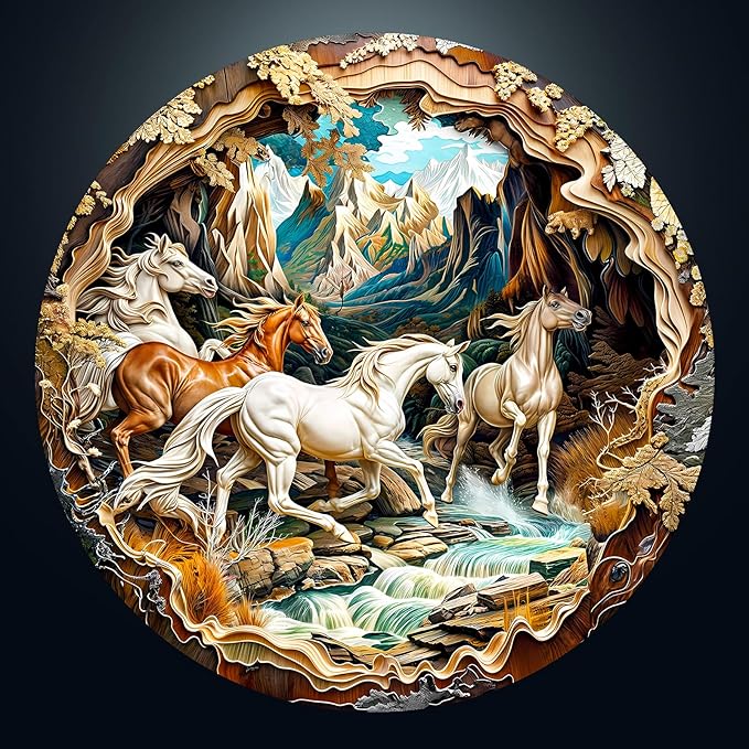 Masseruon 1000 Piece Puzzle for Adults, 26.6 * 26.6in Horse Puzzle for Adults, 1000 Pieces Flat Puzzles with 3D Visual Effect When Completed, Adult Puzzles Games
