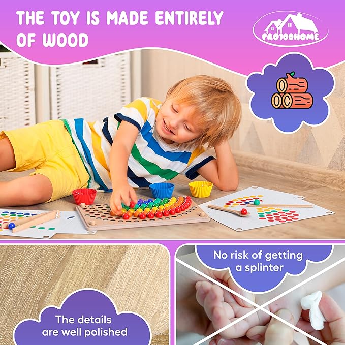 Toddler Wooden Learning Montessori Toys – Preschool educational board bead game Baby Rainbow Stacking Matching Counting Color Sorting for fine Motor Math Skills Boys and Girls for 3 4 5 Years Old