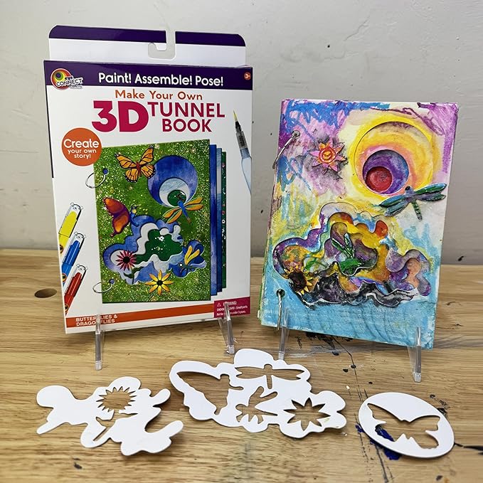 MAKE YOUR OWN 3D TUNNEL BOOK - BUTTERFLIES & DRAGONFLIES | Medium Size DIY Book Art & Craft Kit | Build, Paint & Draw Your Own Book with Mini Animals | Award-Winning STEAM Stationary Set | Ages 3+